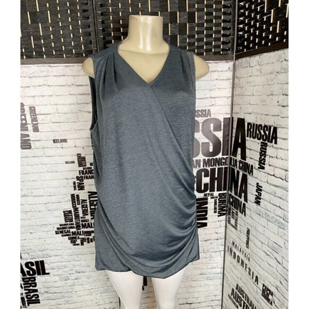 Styled By Joe Zee L Heather Gray V-Neck Faux Wrap Ruched Detail Sleeveless Top